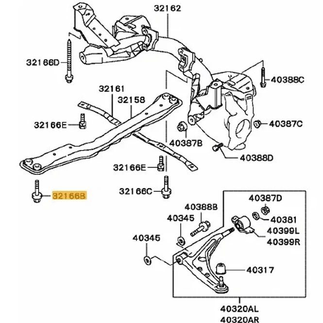 Hovedbilde Bolt Front Axle Crossmember, OEM Mitsubishi EVO 4, MB176661 (32166B)
