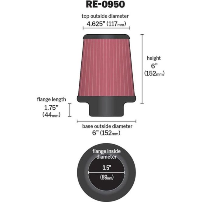 Hovedbilde Luftfilter, K&N Universal 89mm, Ø152-117mm, H152, KNRE-0950