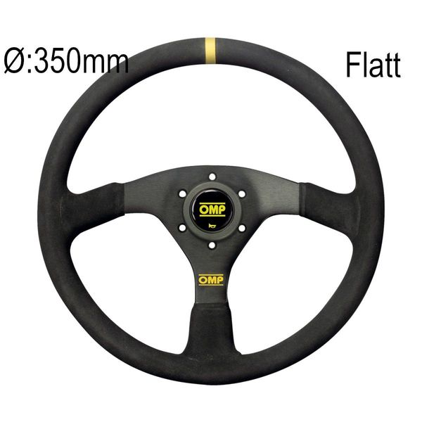 Hovedbilde Ratt, OMP Velocita, semsket skinn svart, 350mm, flatt,OOD0-1958