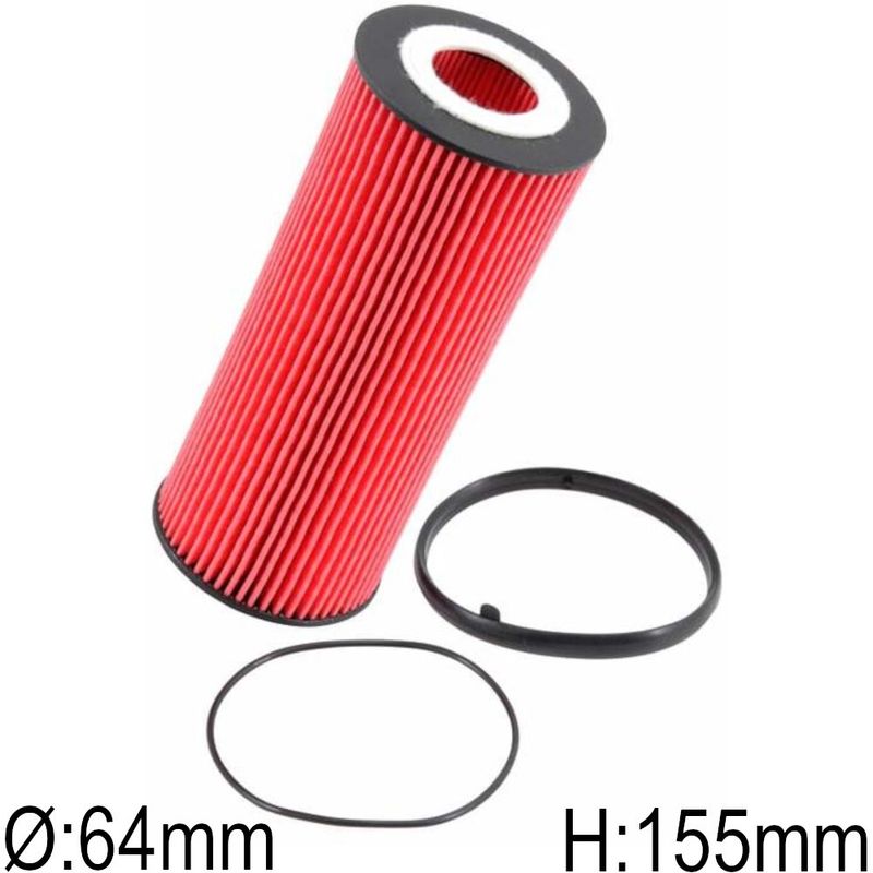 Oljefilter, K&N innsats, Ø64mm, H155mm, VAG, Porsche