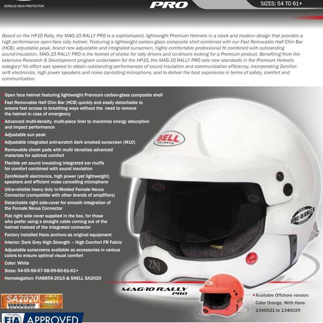 Hovedbilde Bell Mag-10 Rally Pro halvhjelm, Intercom, FIA 8859-2015