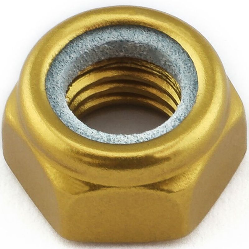 Mutter, Alu, M8 Nylock til 13mm pipe, Gull