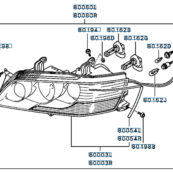 Hovedbilde Headlamp Kit, FR LH, OEM LHD Evo 5-6, MR414125 (80060L)