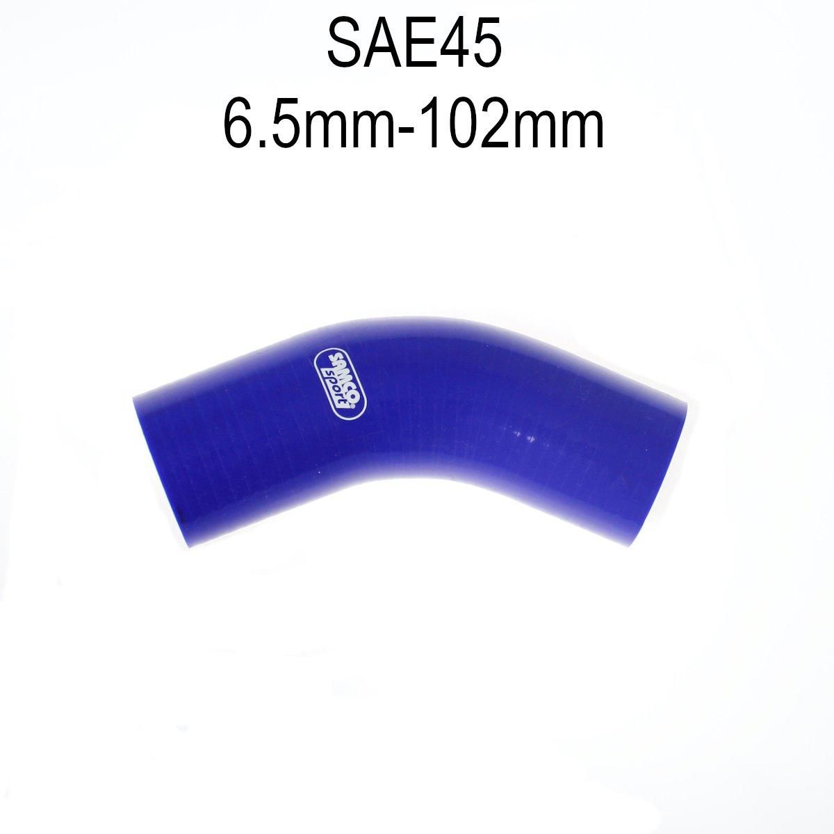 Samco slange, 45' grader bend, blå, flere diametere. SAE45-